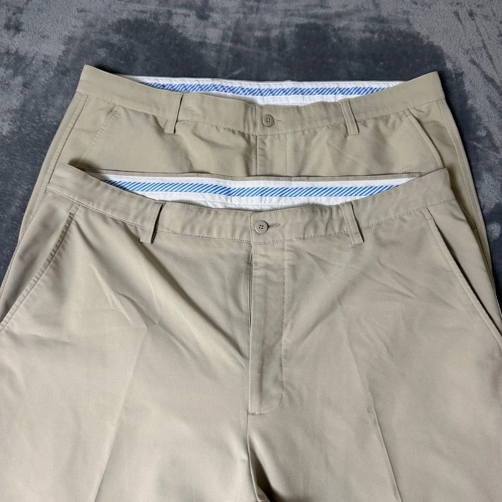 Lot of 2 FootJoy Mens Golf Pants 38 Tan Khaki Performance Stretch Trousers